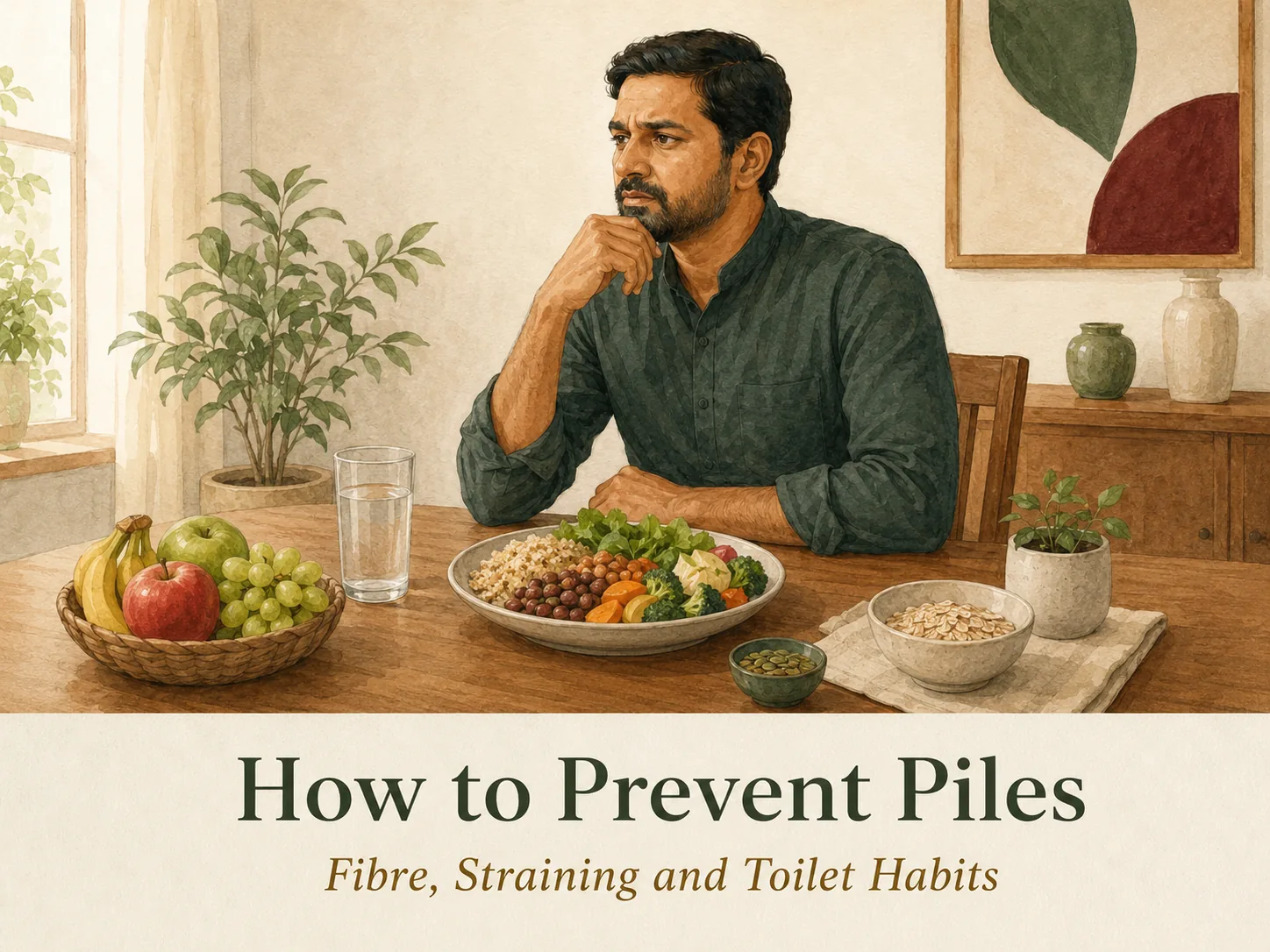 A man considering fibre, fluid and daily habits that may reduce piles returning