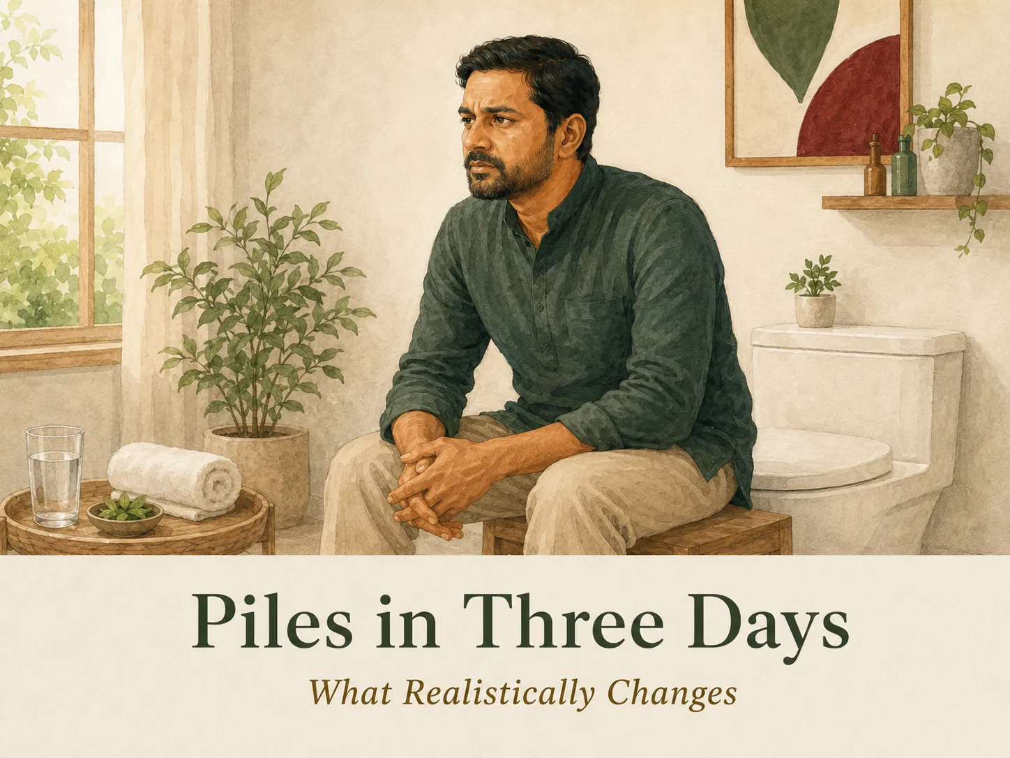 A man reflecting on realistic symptom changes during the first few days of piles care
