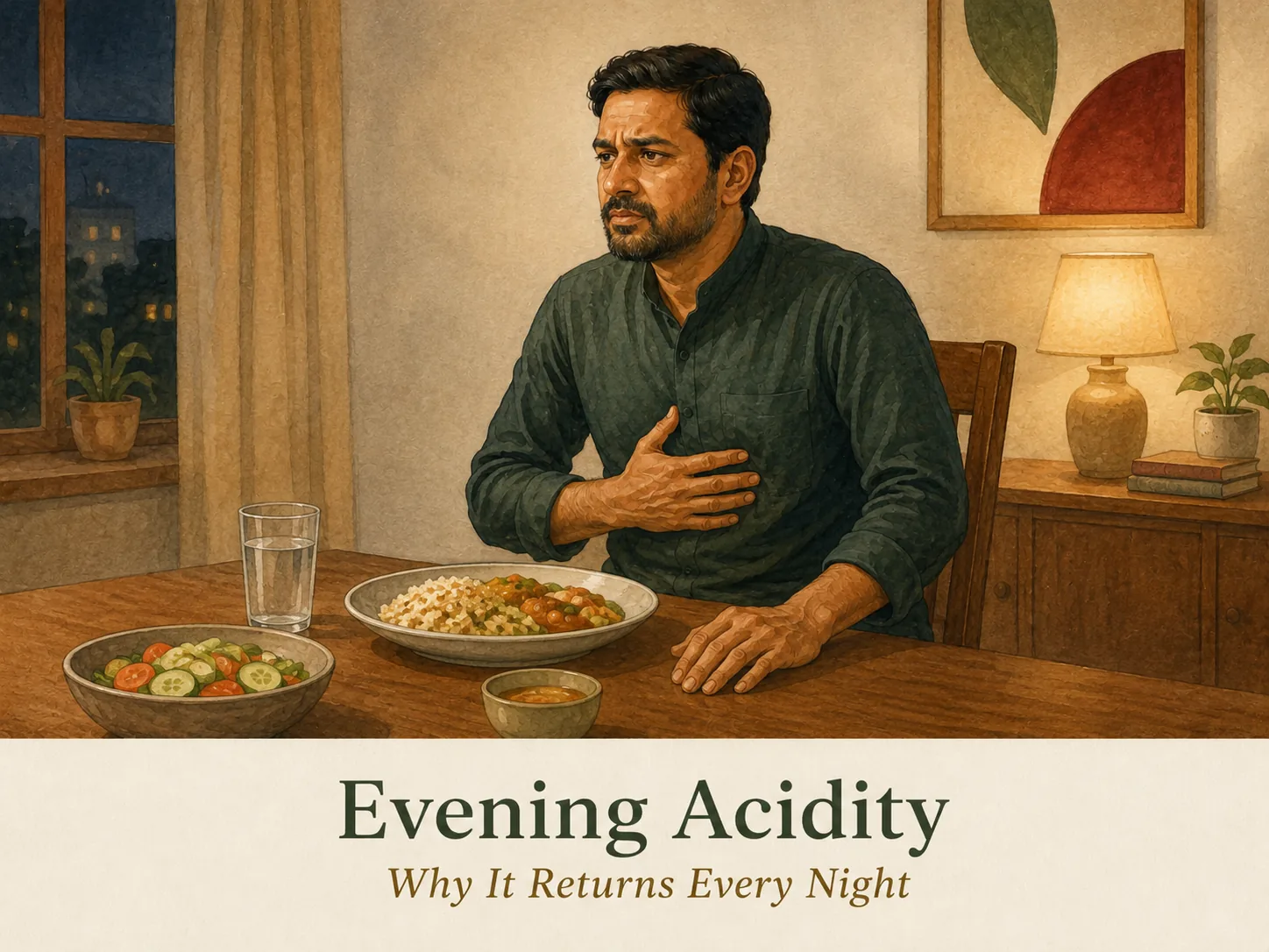 A man noticing recurring acidity after an evening meal